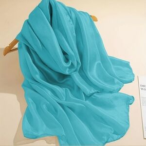Scarf Lightweight Chiffon Silk-like Texture, Turquoise, Shimmers
